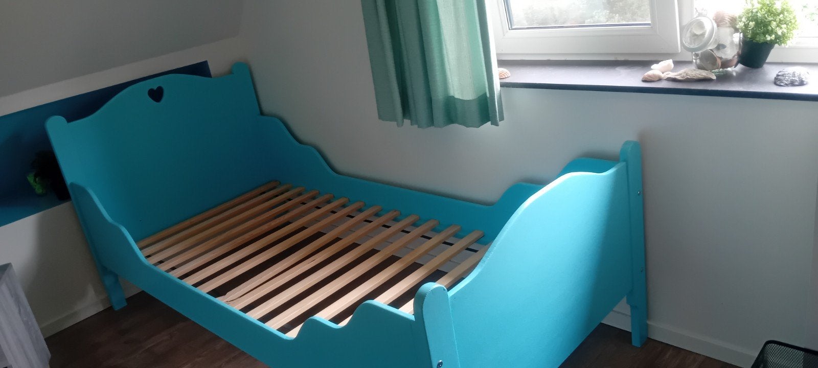 Eenpersoonsbed blauw, Ophalen, Gebruikt, 90 cm, Eenpersoons