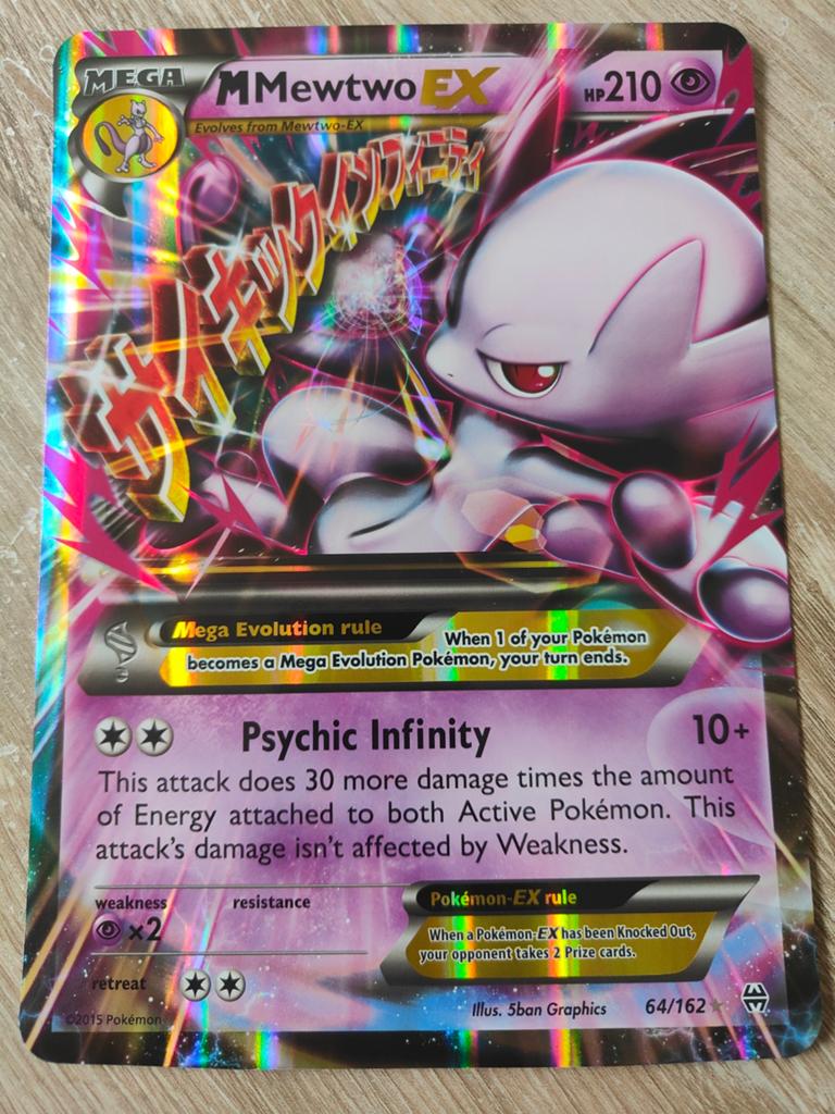 Pokémon Kaart Mega Mewtwo EX (64/162) - JUMBO CARD, Ophalen of Verzenden, Zo goed als nieuw, Losse kaart, Foil