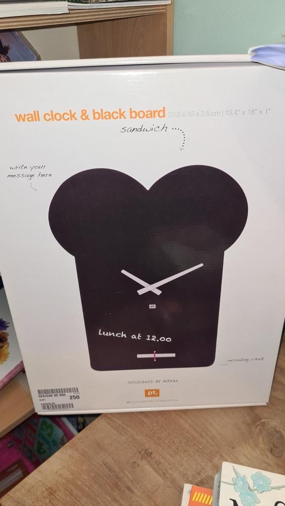 Wandklok met blackboard in broodvorm, Ophalen of Verzenden, Pt
