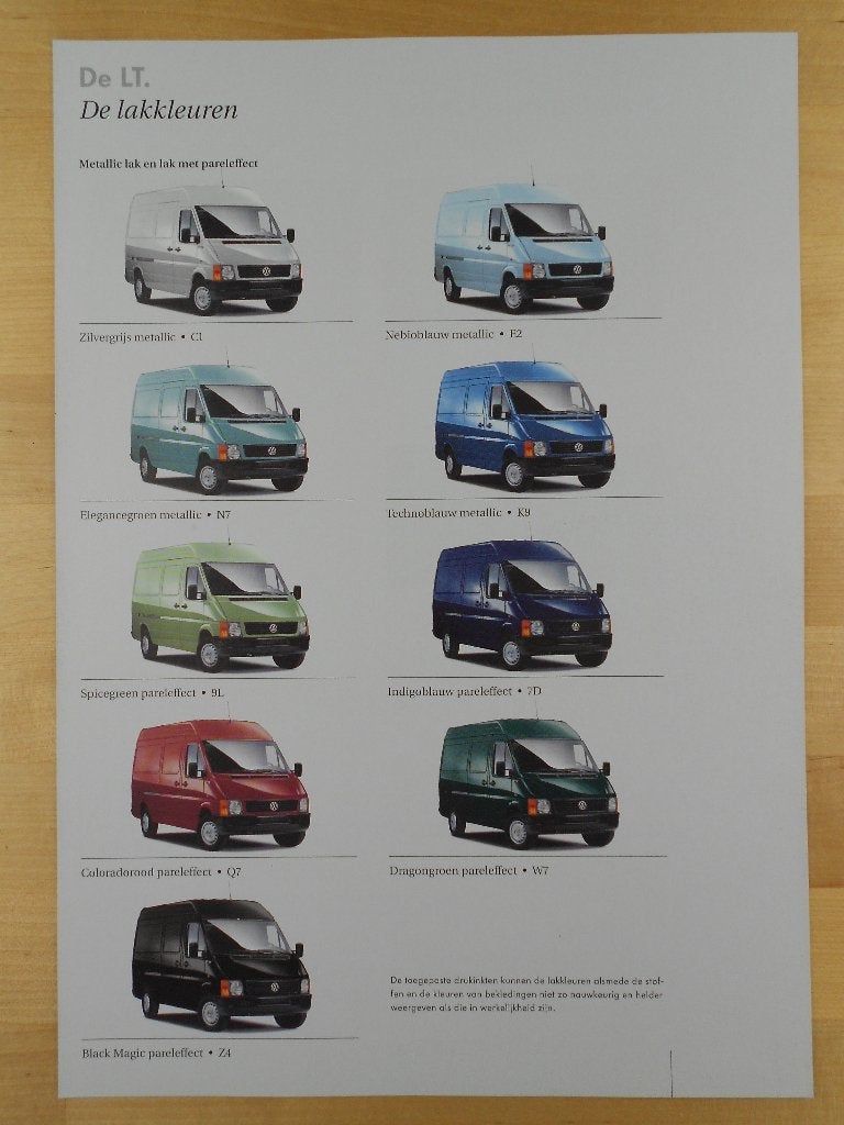 Volkswagen LT Kleuren Bekleding Brochure 1999 LT28 LT35 LT46, Volkswagen, Ophalen of Verzenden, Zo goed als nieuw, Volkswagen