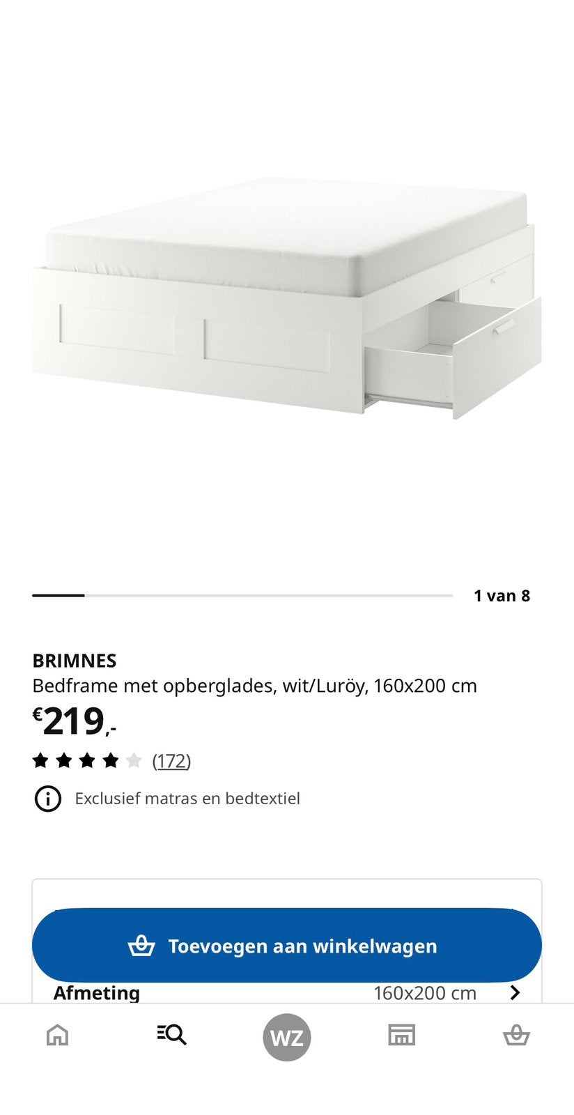 IKEA Brimnes bed 160x200, Huis en Inrichting, Slaapkamer | Bedden, Ophalen, Wit, Tweepersoons, Zo goed als nieuw