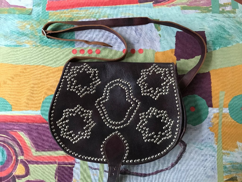 Paars Leer Tas, schoudertas, cowgirl style., Sieraden, Tassen en Uiterlijk, Tassen | Damestassen, Ophalen of Verzenden, Gebruikt