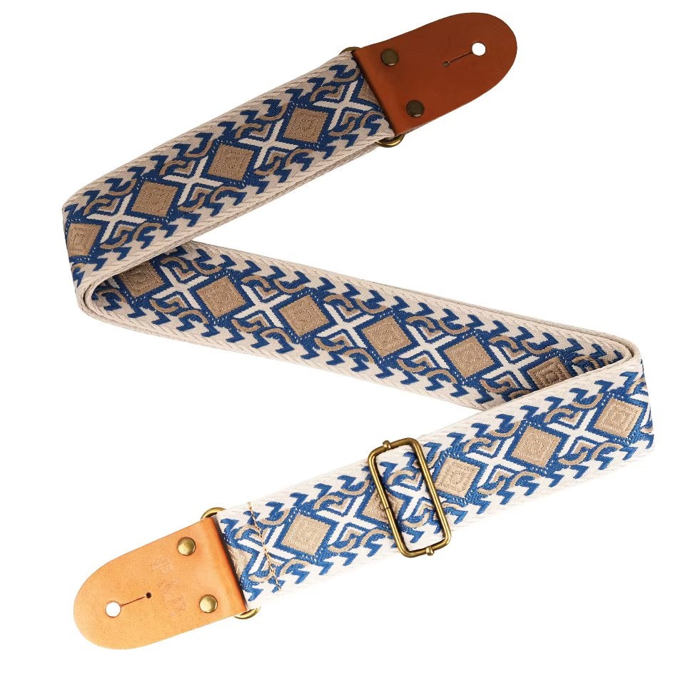 P&P geborduurde katoenen wit blauw (bas)gitaarband strap, Moku Custom Guitars, Nieuw, 4613CB, Ophalen of Verzenden