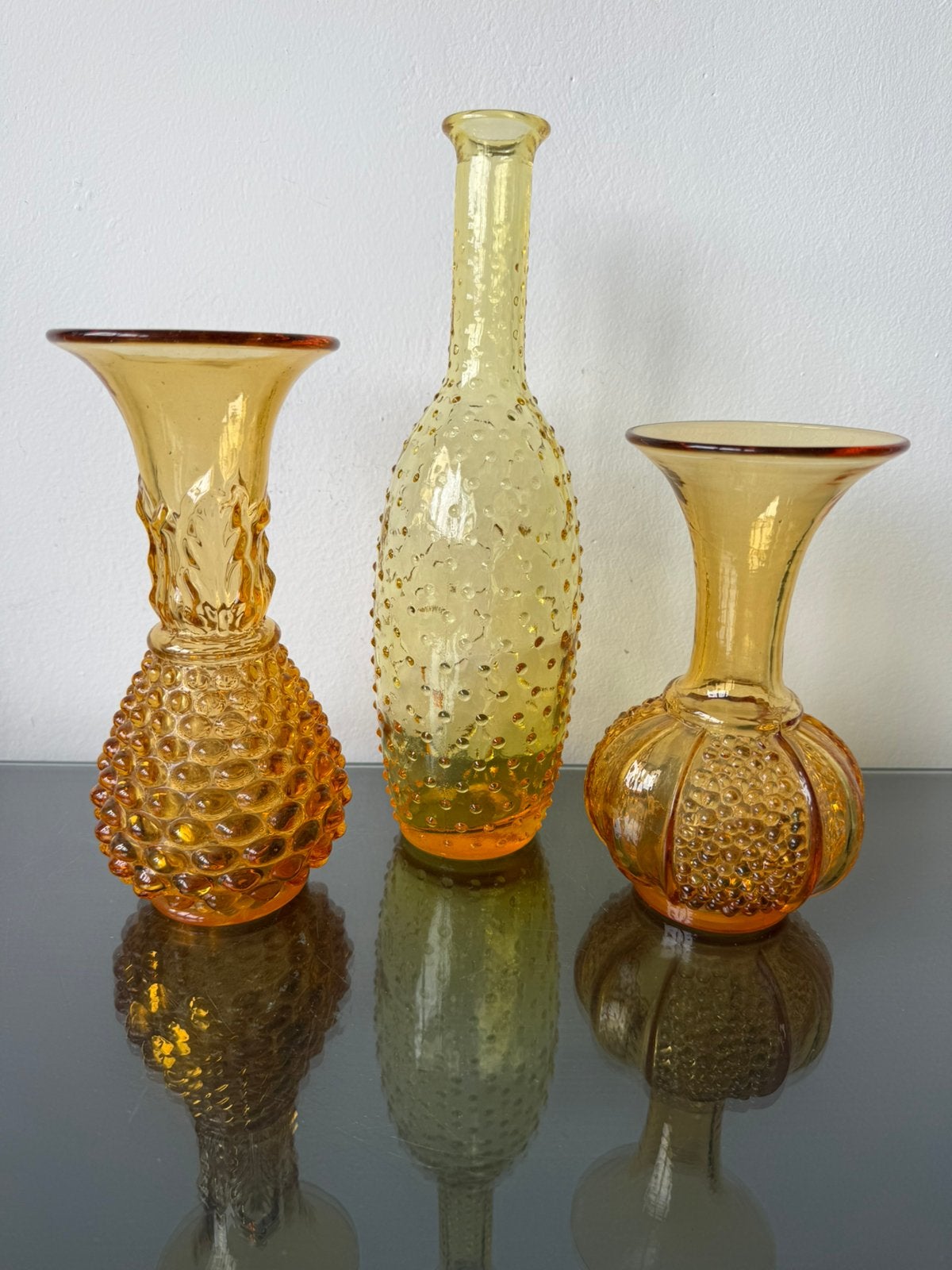 Fraaie set Italiaans Empoli glaswerk vazen amberglas, Ophalen of Verzenden