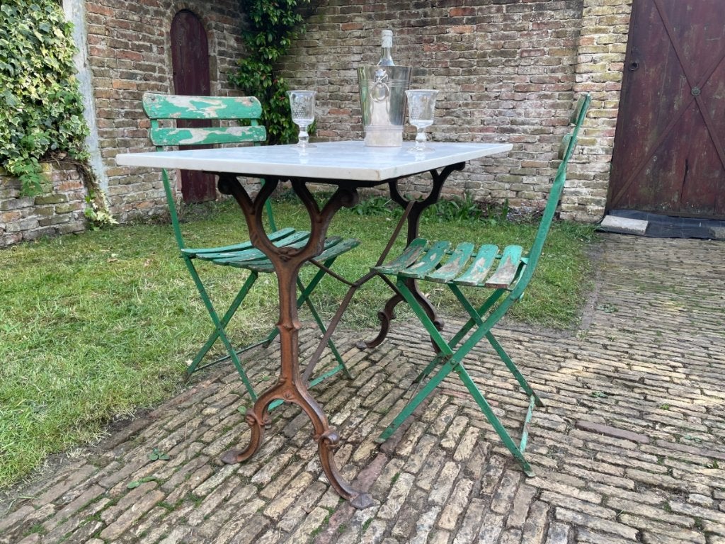 Tuintafel Bistrotafel met marmer Blad Frans, Antiek en Kunst, Antiek | Meubels | Tafels, Ophalen