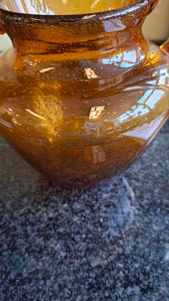 Amberkleurige amfoor vaas met handvatten, Ophalen of Verzenden