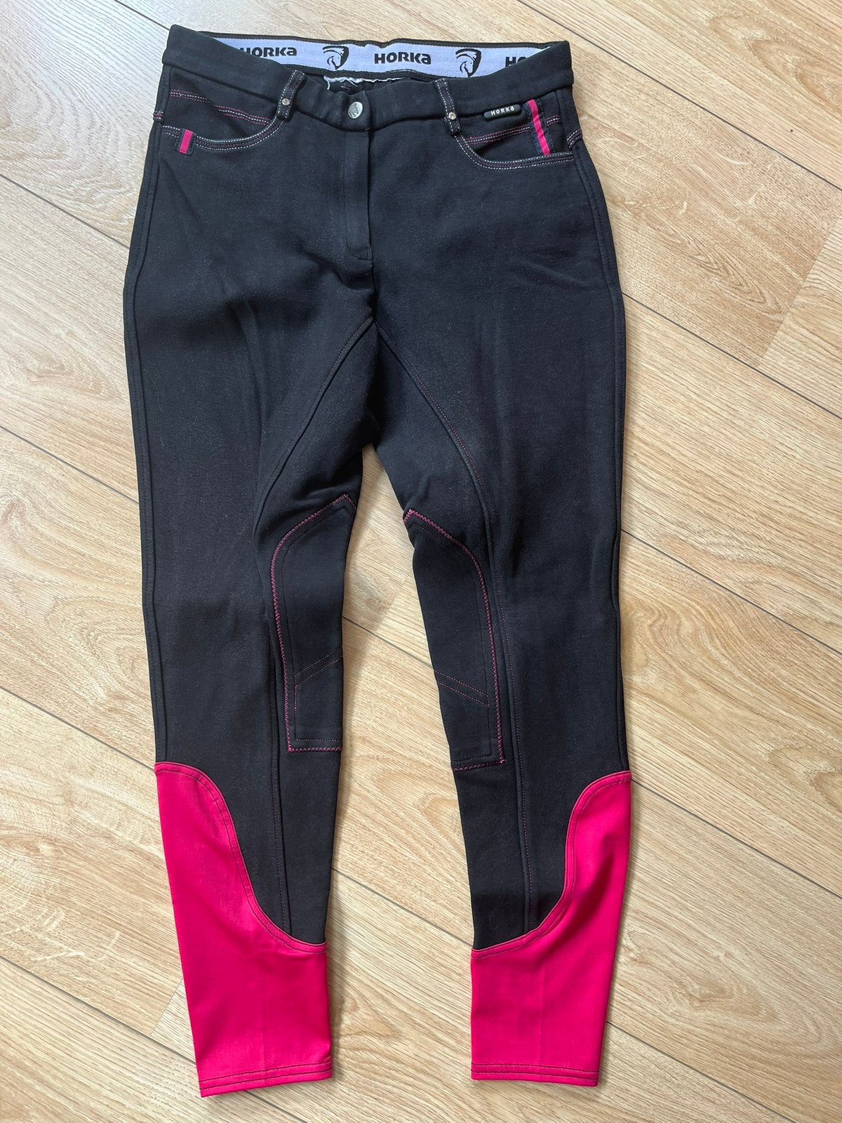 Horka zwarte paardrijbroek met roze en glitter accenten, Dieren en Toebehoren, Paardrijkleding, Ophalen of Verzenden, Zo goed als nieuw