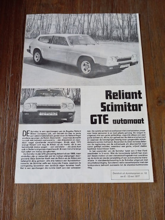 Reliant Scimitar GTE Automaat 5 / 1977 6 pag., Verzenden, Zo goed als nieuw, Overige merken
