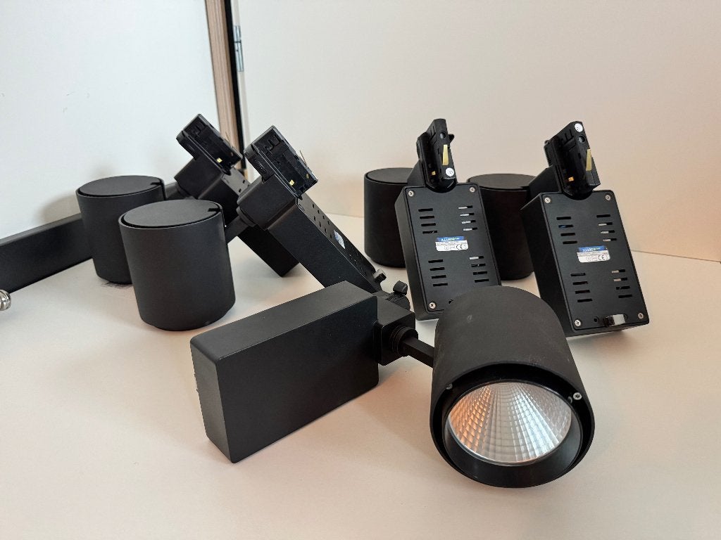 Set van 5 Odion 3F Professionele LED Railspots + Rails, Ophalen, Zo goed als nieuw, LED, Met schakelaar