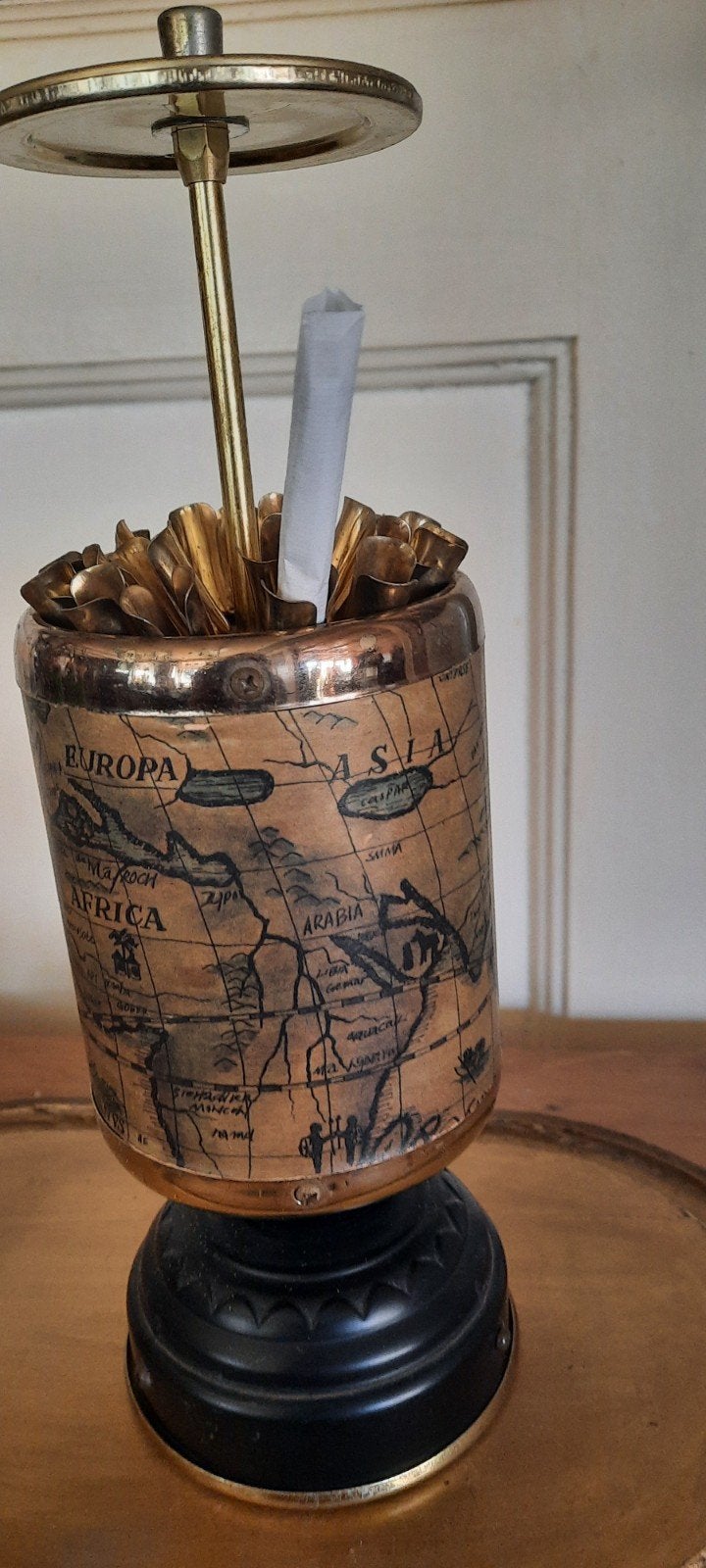 Vintage sigarettenhouder met wereldkaart design, Ophalen of Verzenden