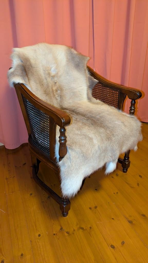 Fauteuil met webbing, Ophalen, Bruin, Hout, Zo goed als nieuw