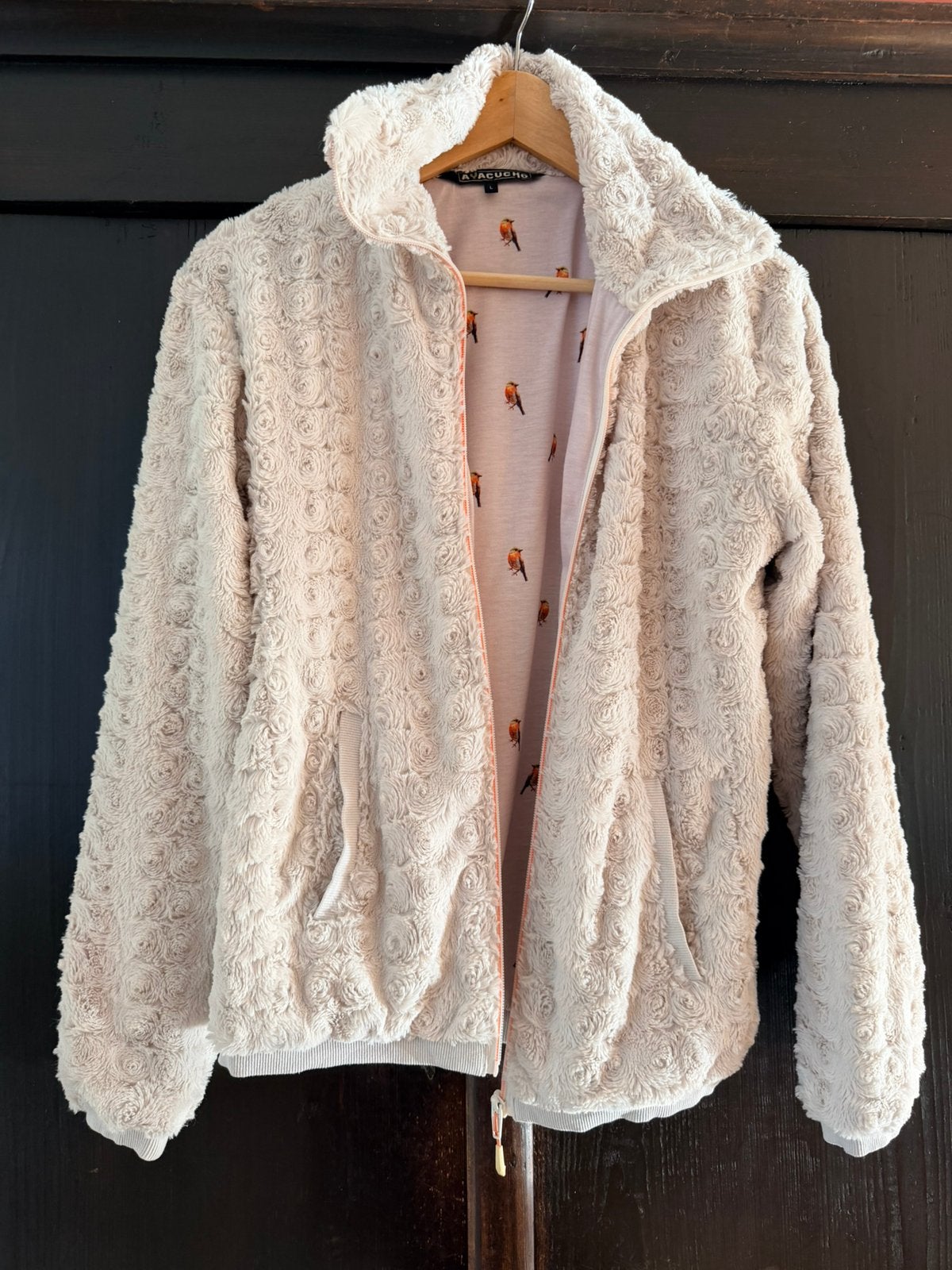 Zacht bont fleece jasje van Ayacucho maat L(M) nieuwstaat, Ophalen of Verzenden, Zo goed als nieuw, Maat 38/40 (M), Beige