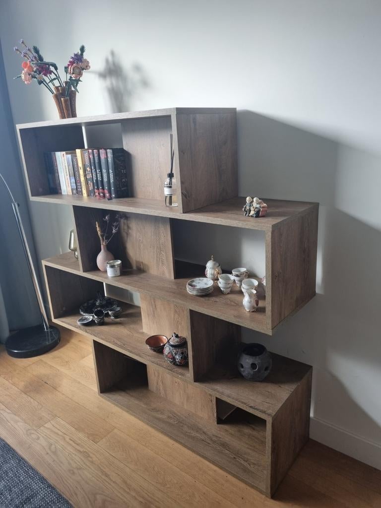 Moderne roomdivider/boekenkast  - Houtlook, Ophalen, Met plank(en), Gebruikt, 100 tot 150 cm