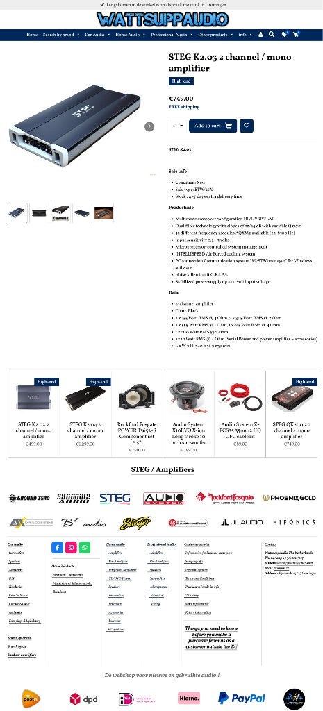 STEG K2.03 2 kanaals / mono versterker high end, Hifi-Focus, Aalsmeerderweg 173 1432 CL, Aalsmeer, Nieuw, Ophalen of Verzenden