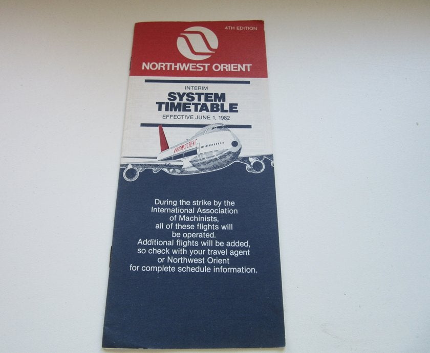Northwest Orient timetable 1982, Verzenden, Gebruikt, Overige typen
