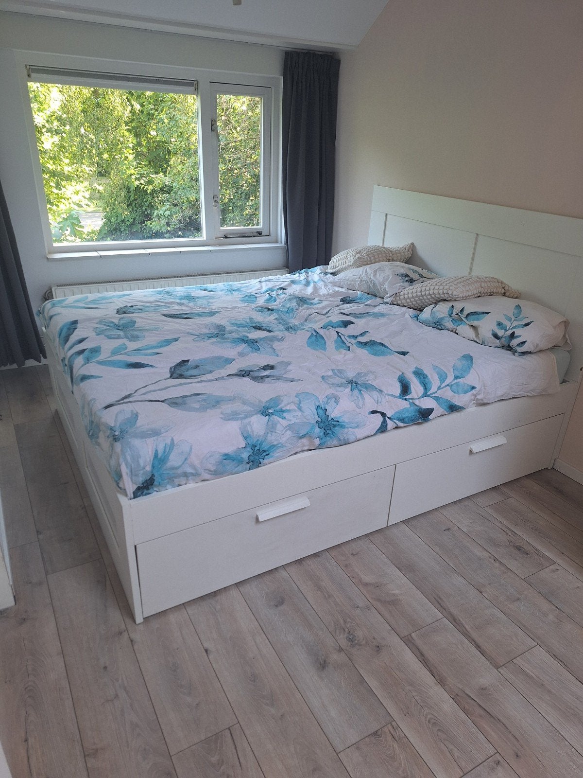 Ikea bed 160x200 met opberglades, Gebruikt, Wit, Tweepersoons, Ophalen of Verzenden