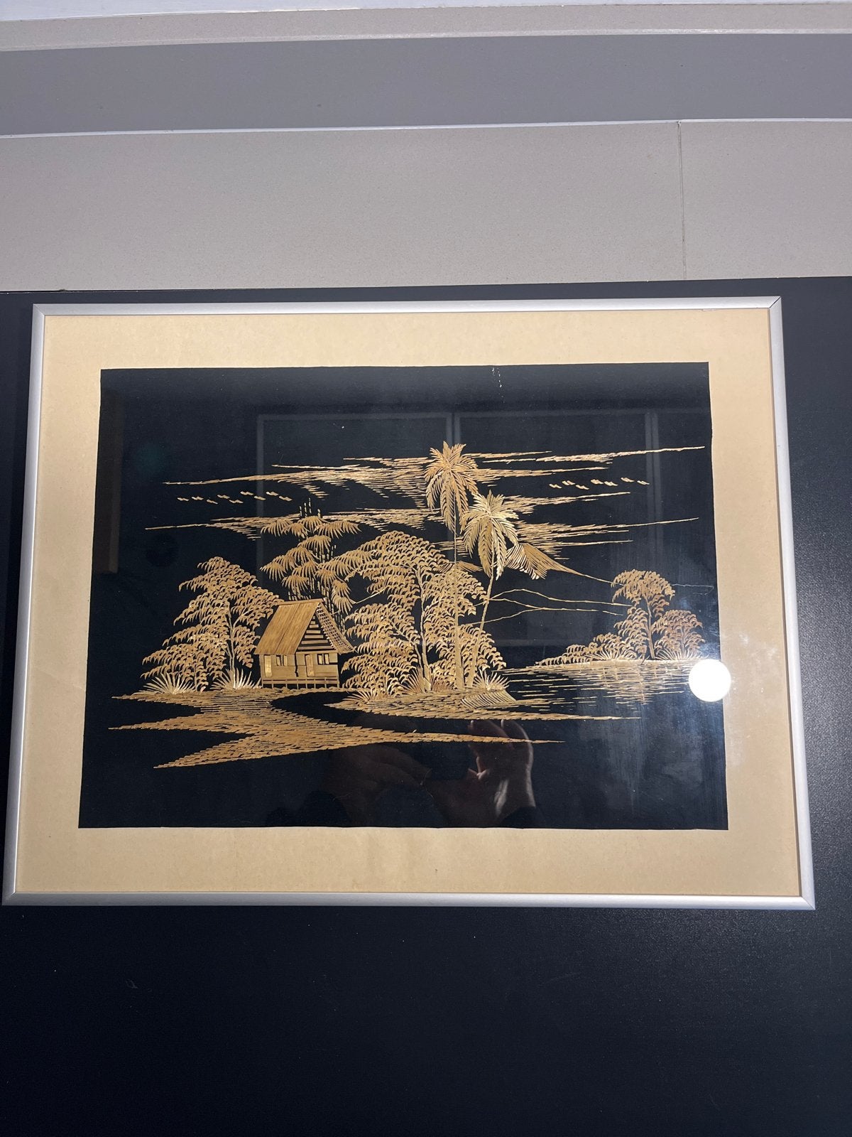 Uniek rietkunstwerk: Tropisch huisje in lijst, Ophalen of Verzenden