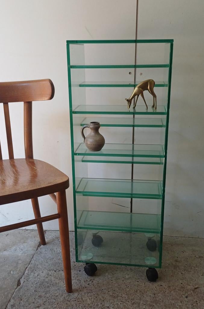 Vintage design glazen kast cd kast trolly audio meubel, Huis en Inrichting, Ophalen of Verzenden, 25 tot 50 cm, Minder dan 150 cm