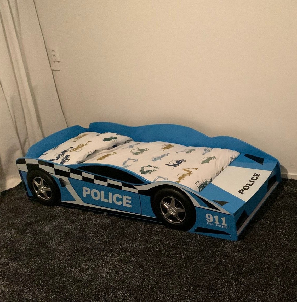 Peuter politieauto bed, Kinderen en Baby's, Ophalen, Zo goed als nieuw, 140 tot 160 cm, 70 tot 85 cm