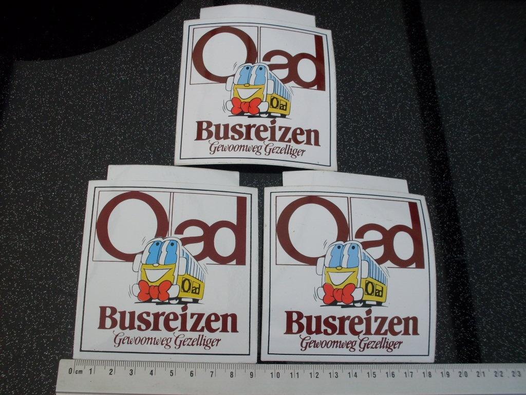 3x sticker Oad busreizen gewoonweg gezelliger logo vakantie, Verzenden, Zo goed als nieuw, Bedrijf of Vereniging