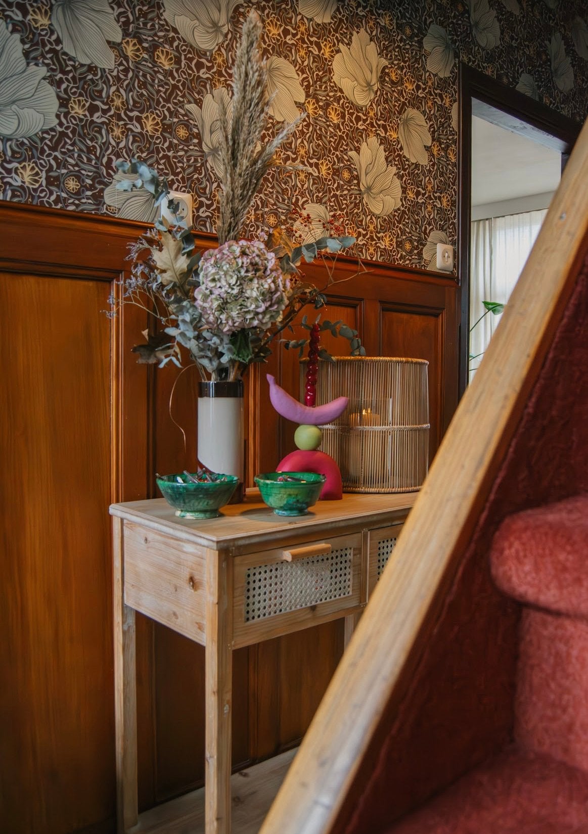 Houten sidetable Xenos Bandung - met rotan lades, Ophalen, Gebruikt, 55 tot 75 cm, 60 cm of meer