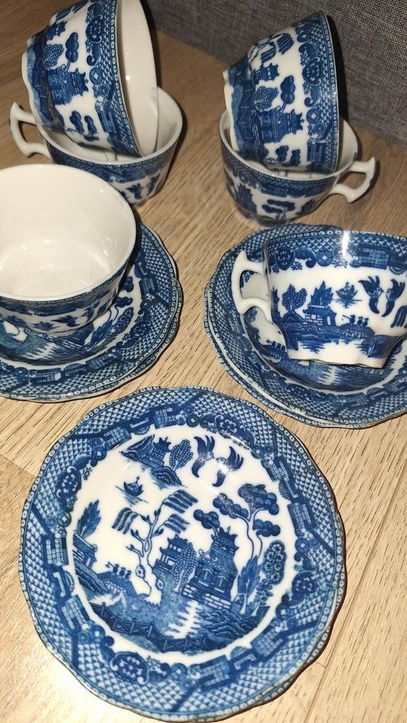 6 delig Blue Willow serviesje in perfecte staat VINTAGE, Ophalen of Verzenden