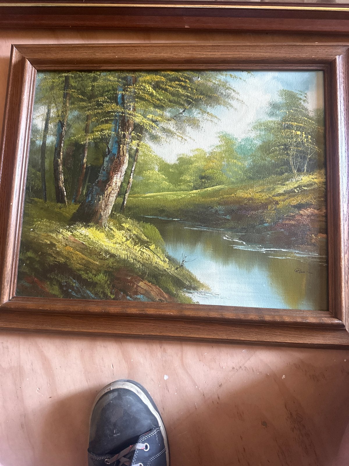 Schilderij Olieverf Landschap Rivier Bos Gesigneerd, Ophalen of Verzenden