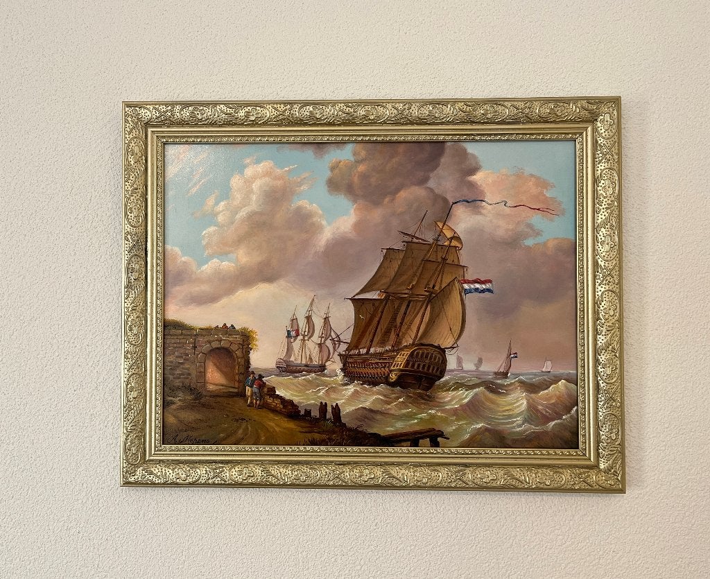 Schilderij zeeslag. Alfonso Moreno.