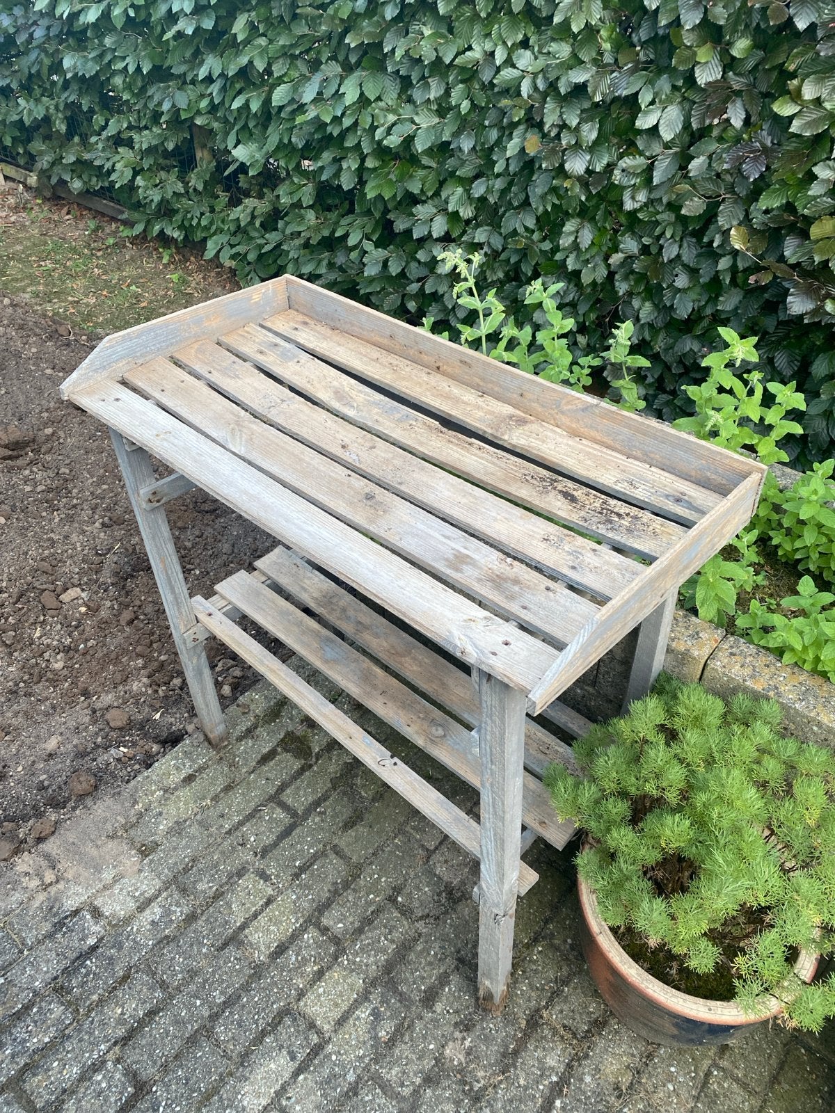 2x Houten plantentafeltje, Ophalen, Gebruikt, Hout, Overige typen