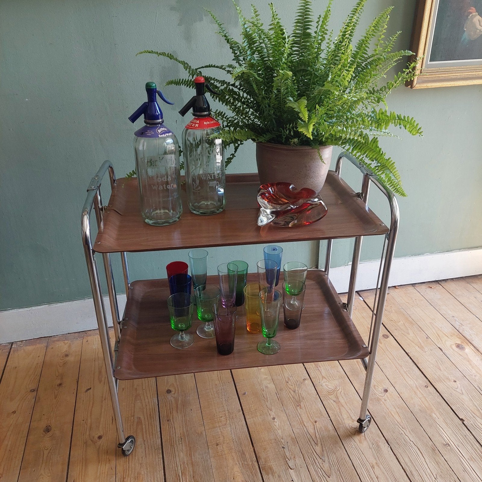 Lucky Vintage midcentury trolley inklapbaar drankenkar, Ophalen, Gebruikt, 50 tot 100 cm, .
