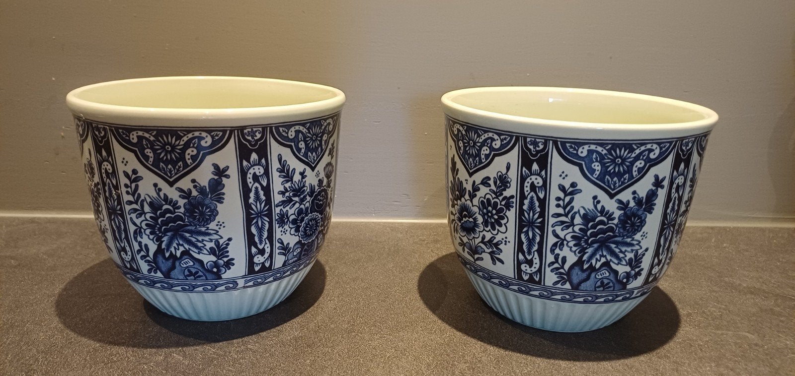 Set van 2 Delfts Blauw Boch Belgium bloempotten, Antiek en Kunst, Ophalen of Verzenden