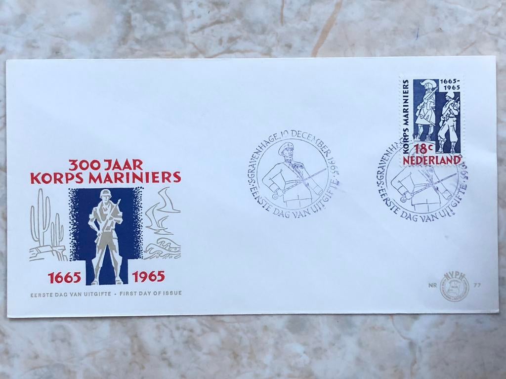 Eerste dag van uitgifte, 300 Jaar Korps Mariniers, 1965., Postzegels en Munten, Verzenden, Onbeschreven, Nederland
