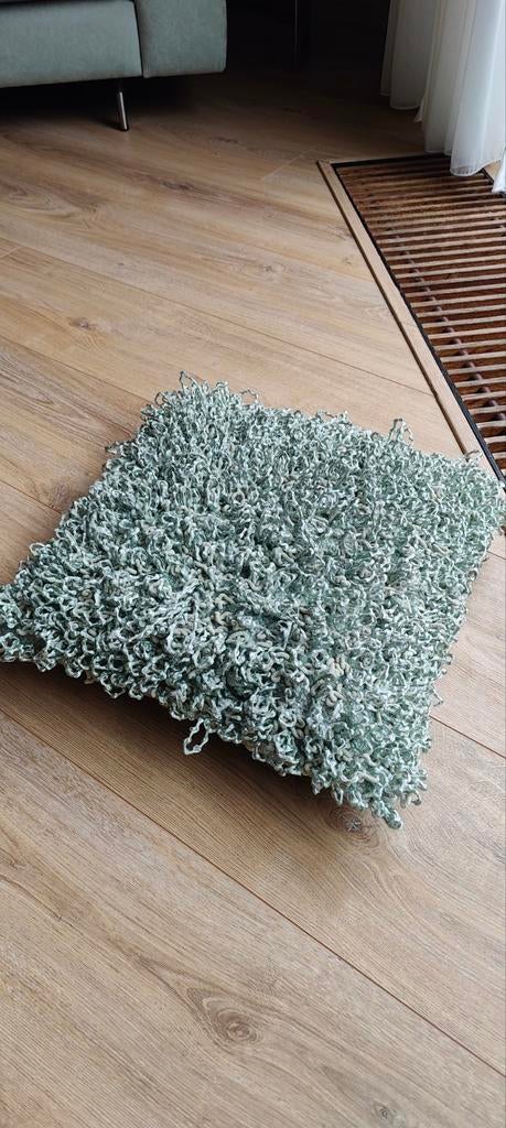 Turquoise mint kussen met haakpatroon (45x45 cm), Ophalen of Verzenden, Gebruikt, Groen, Vierkant