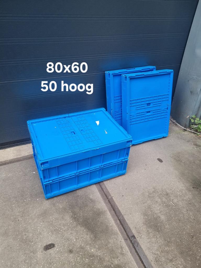 3 blauwe opvouwbare kratten - 80x60x50 cm, Gebruikt, Opvouwbaar, 60 cm of meer, 50 cm of meer