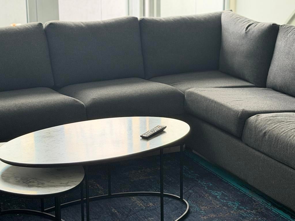 Comfortabele Hoekbank - Grijs Stof, Huis en Inrichting, Banken | Bankstellen, 250 tot 300 cm, Gebruikt, 100 tot 125 cm, Hoekbank