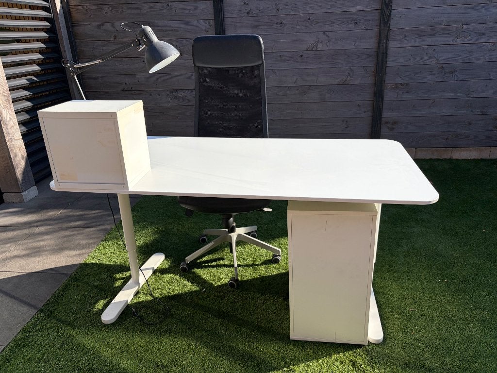 Bureau inclusief stoel en accessoires, Ophalen, 160 cm, Gebruikt, Demontabel