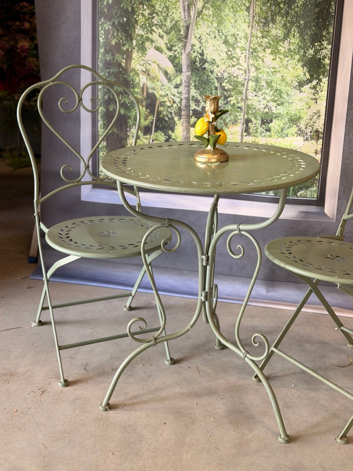 Lichtgroen Bistro Setje - Tuinset met 2 Stoelen en Tafel, Overige materialen, Gebruikt, Eettafel, Tuinset