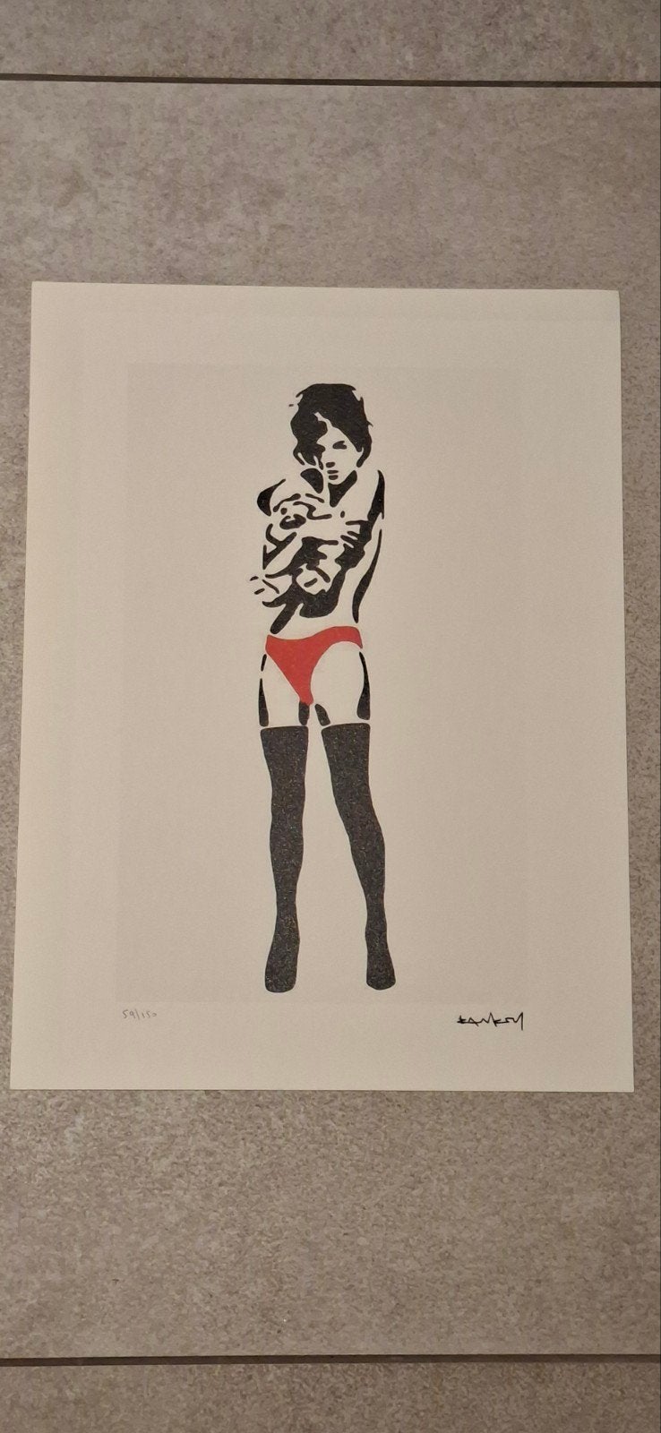 Banksy - Meisje met teddybeer (gesigneerd, genummerd), Antiek en Kunst, Ophalen of Verzenden