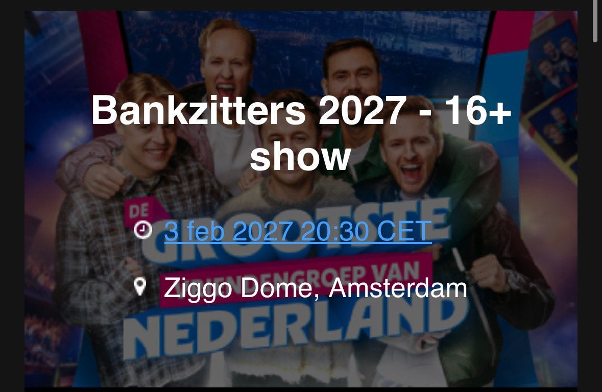 Bankzitters twee tickets 16+ show, Twee personen, Februari, Overige typen