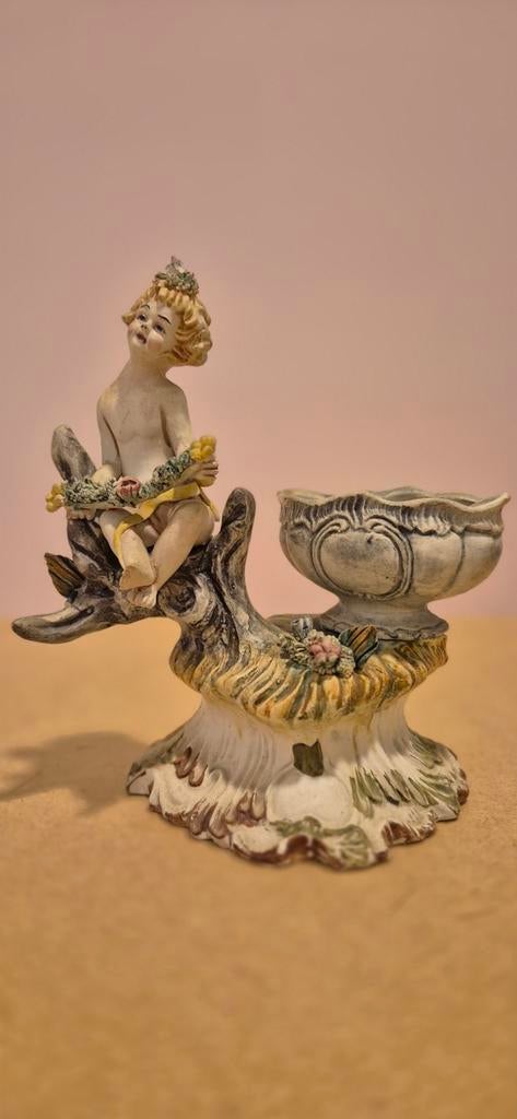 Vintage Bassano keramiek met putto en bloemen, Antiek en Kunst, Ophalen of Verzenden