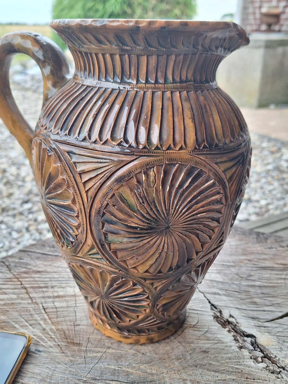 Vintage Bay Keramiek Vaas/Kruik met Reliëfdecoratie, Ophalen of Verzenden
