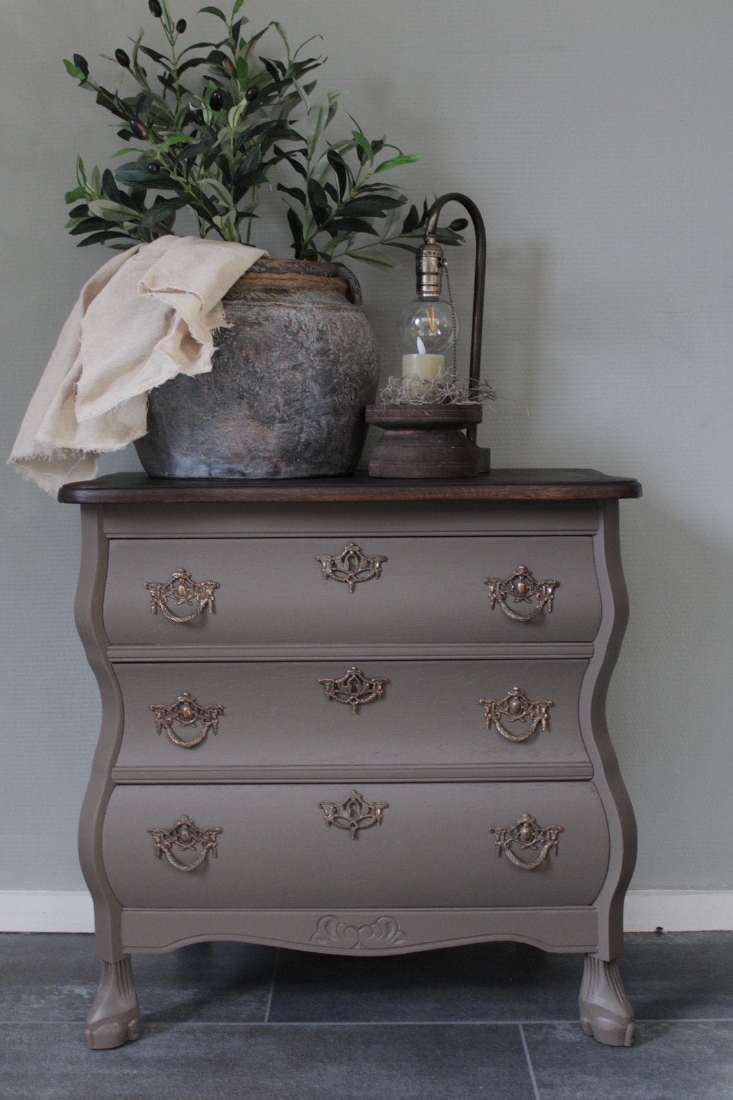 Prachtig vintage buikkastje / ladekastje ‘Wood Wick’ taupe, Ophalen, Gebruikt, 50 tot 100 cm, 3 of 4 laden