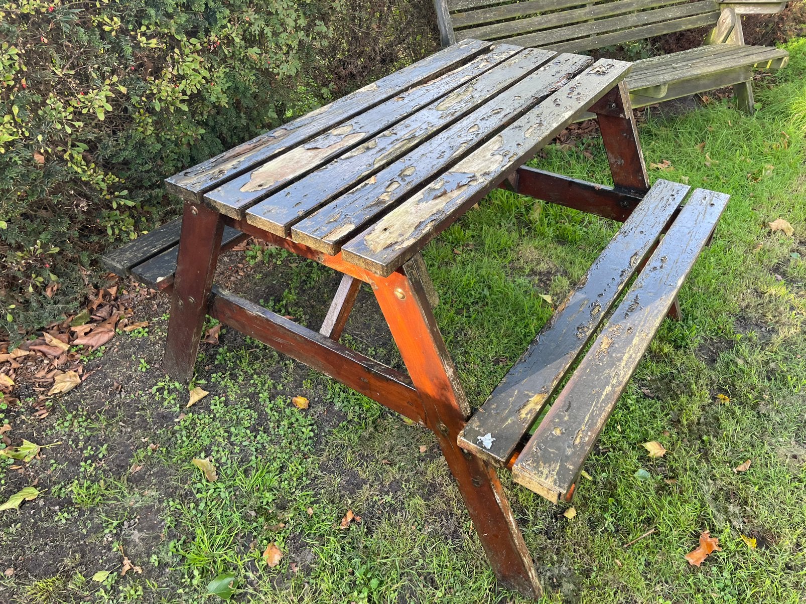 Te Koop: Leuke picknicktafel, Ophalen, Gebruikt, Rechthoekig, Hout