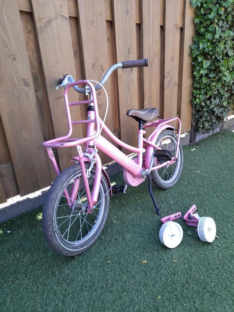Roze meisjesfiets 16 inch. Inclusief zijwieltjes, Ophalen, Gebruikt, 16 inch