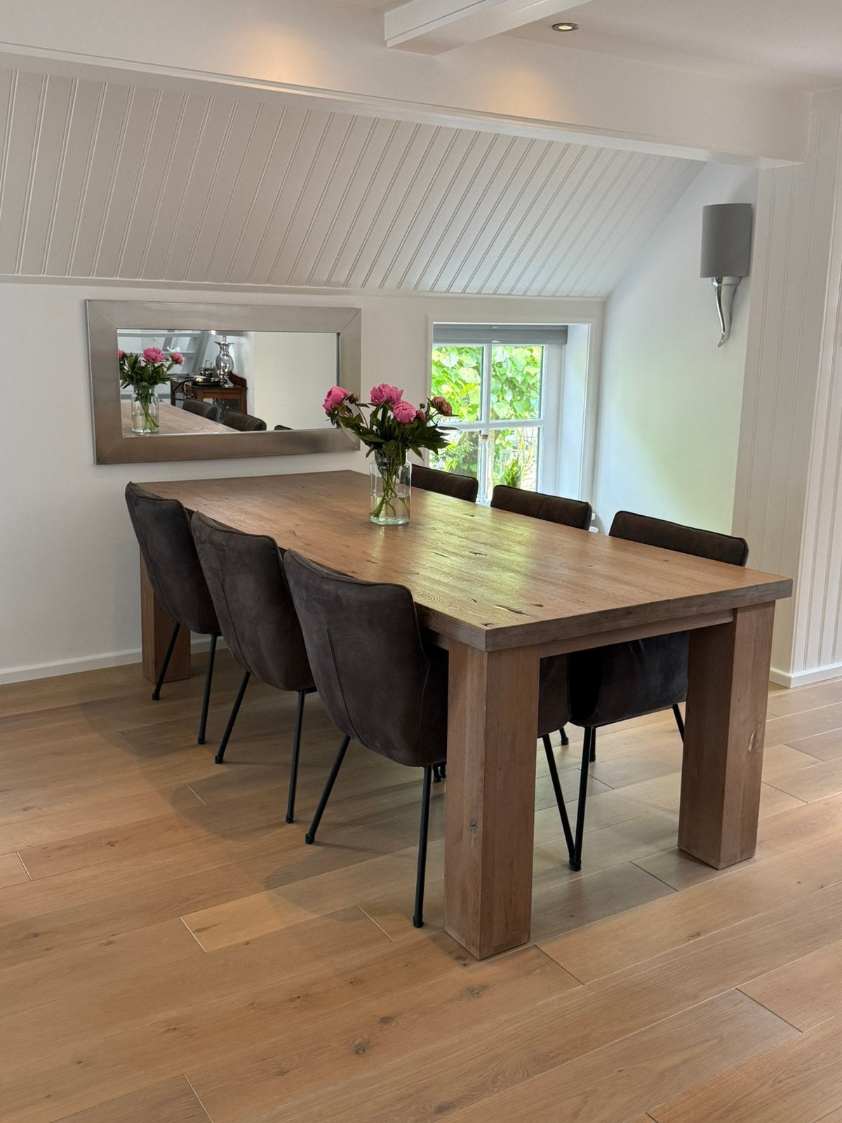 Eikenhouten eettafel, Ophalen, 200 cm of meer, 50 tot 100 cm, Zo goed als nieuw