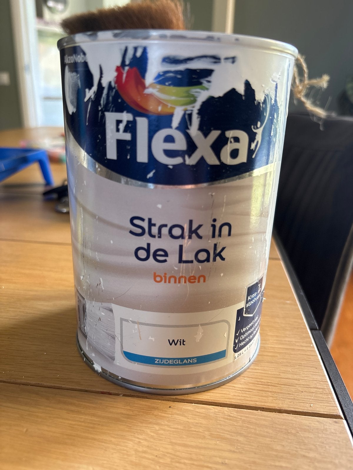 Flexa Strak in de Lak Binnen Zijdeglans Wit 1.25L, Gebruikt, Wit, Ophalen of Verzenden, Lak