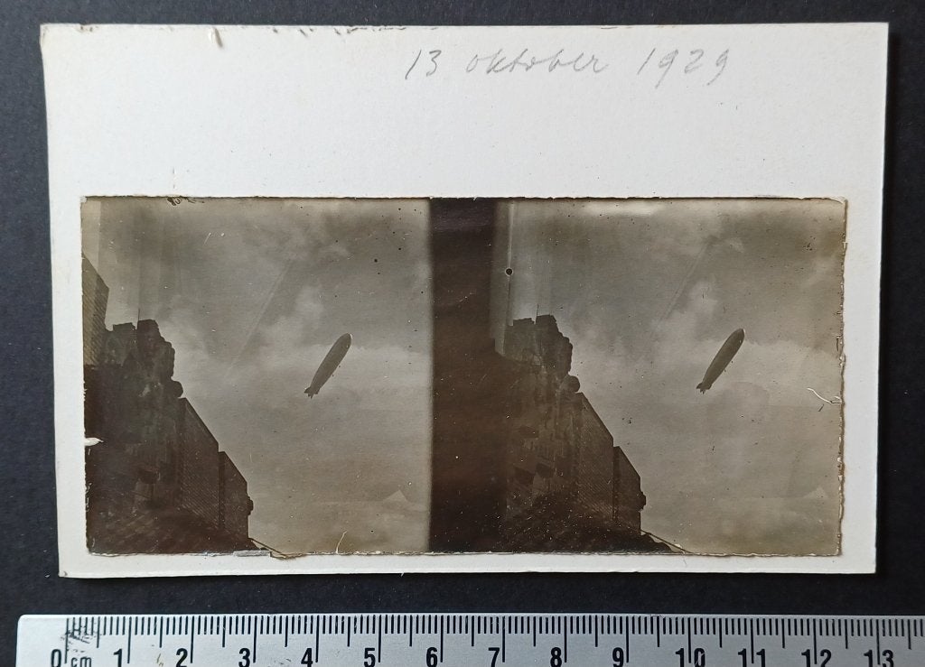 Stereofoto zeppelin 1929, Gebruikt, Foto, Ophalen of Verzenden, Voor 1940