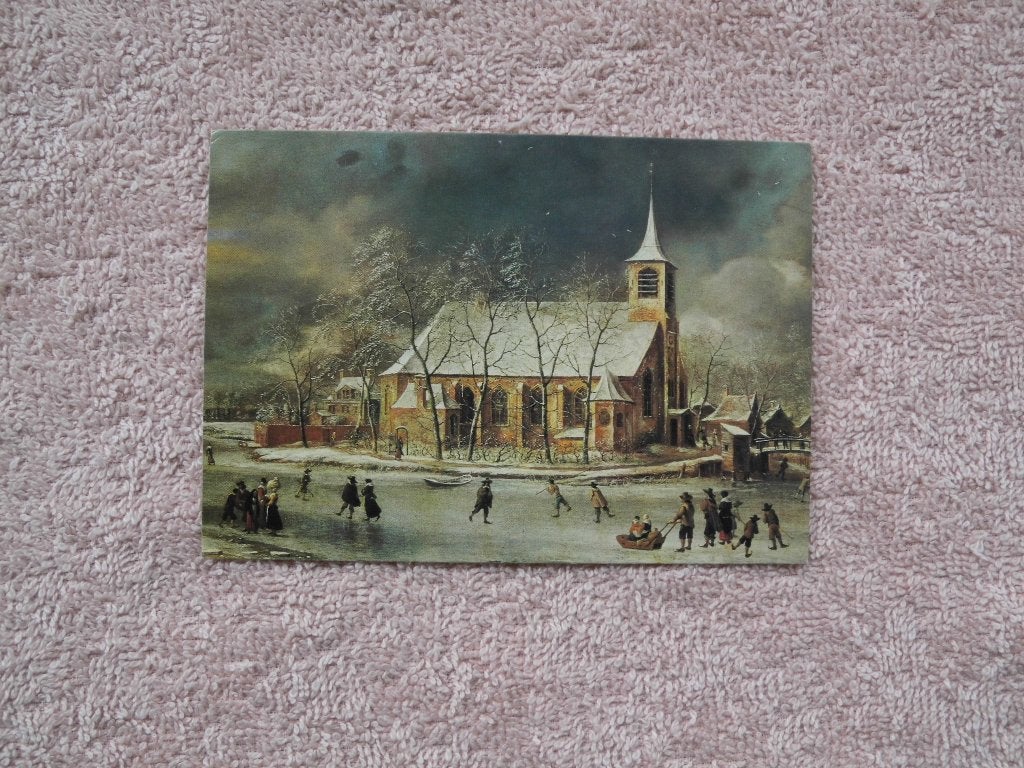 Ouderkerk - Winterlandschap met kerk en schaatsers, Ophalen of Verzenden, Voor 1920, Gelopen, Gebouw