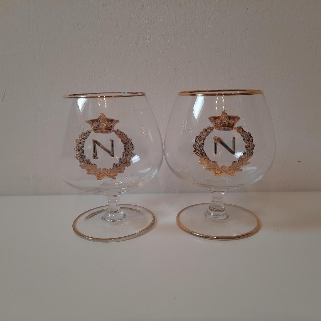 Napoleon cognacglas met lauwerkrans en kroontje 2 stuks, Ophalen of Verzenden