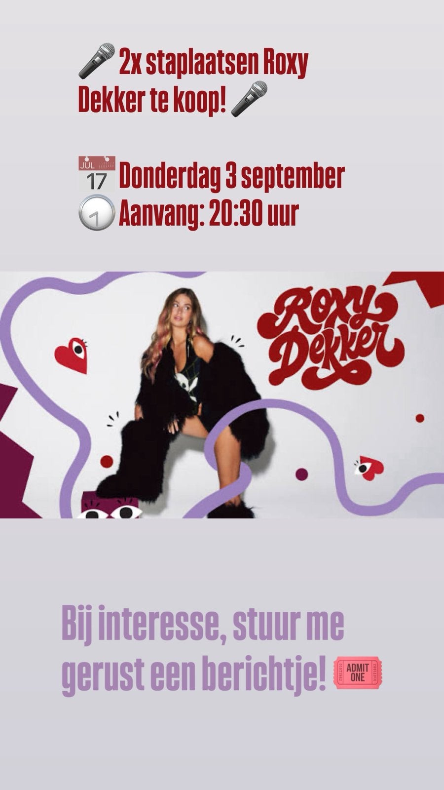 2x staanplaatsen Roxy Dekker te koop!, Twee personen